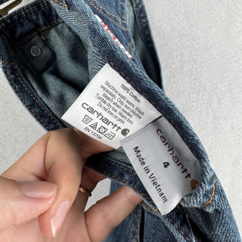 Carhartt Bib Overalls Kids 4 Blue Denim Original Fit Workwear Jeans Pockets - Picture 14 of 14